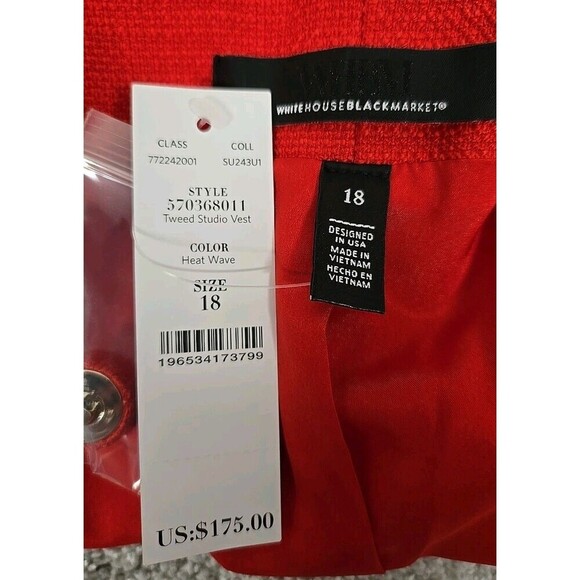 White House Black Market WHBM Textured Tweed Studio Vest Blazer Red Size 18 NWT - Picture 7 of 11